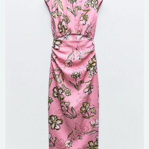Zara Pink Floral Midi Dress